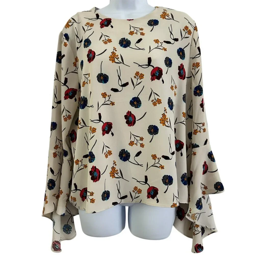 Carmen Marc Valvo Bell Sleeve Bohemian Floral Blouse - Size 14 XL - Picture 1 of 8